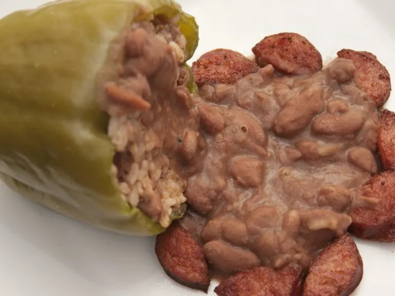 New Orleans Sausage and Turkey Stuffed Bell Peppers with Kidney Beans