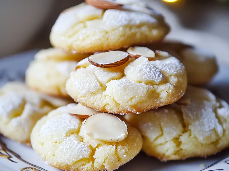 Easy Almond Meltaway Cookies with Glaze and Sliced Almonds