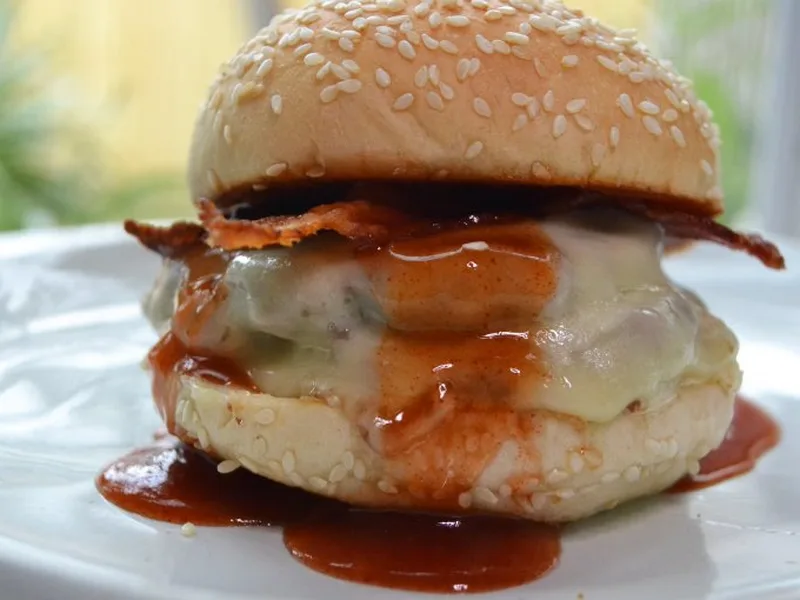 Strawberry Jam Bacon Cheeseburger with Smoked Paprika Glaze