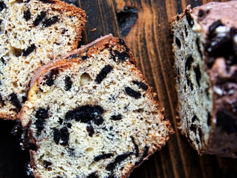 Cookies and Cream Banana Bread with Chocolate Glaze