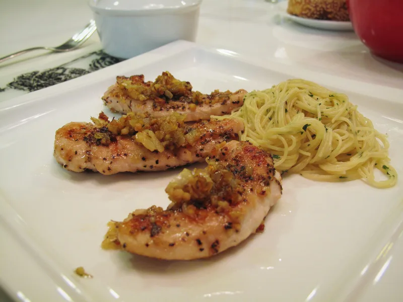 Pan-Seared Chicken with Truffle Cream Sauce and Angel Hair