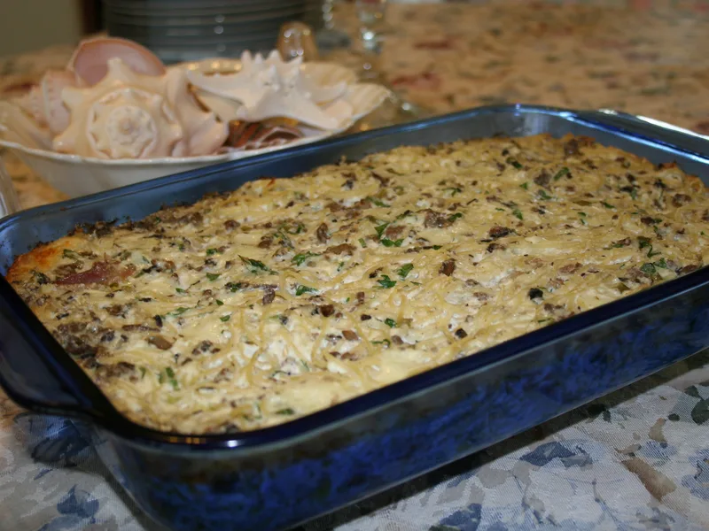 Nona's Baked Pasta Casserole with Ricotta and Pancetta
