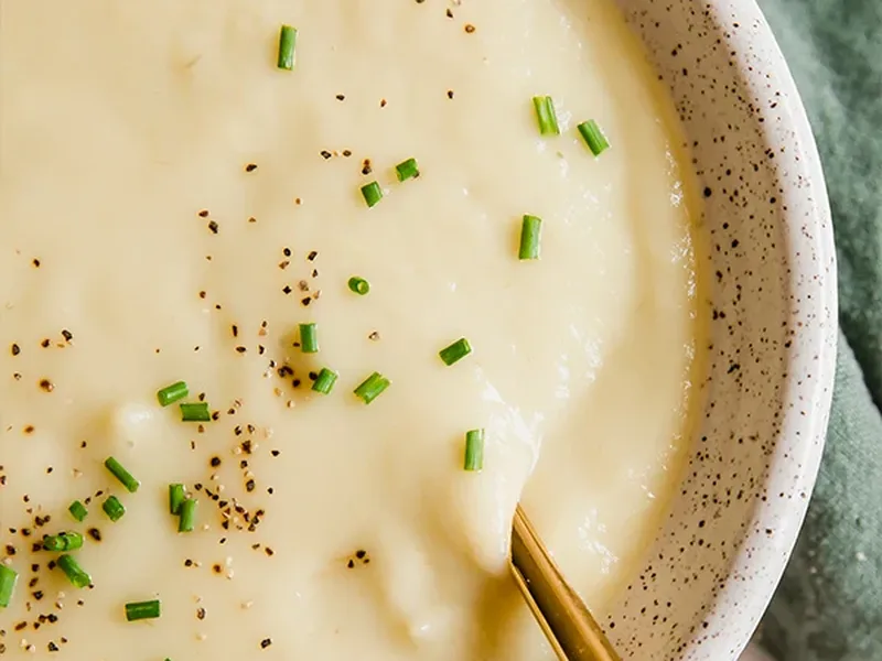 Sweet Potato Leek Soup with Coconut Cream
