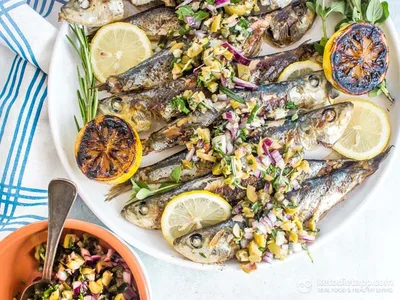Grilled Sardines with Olive-Caper Salsa