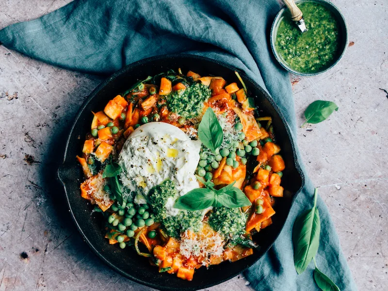Pan Lasagne with Burrata and Fresh Spinach