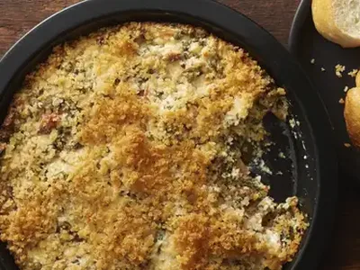 Creamy Feta Bacon and Spinach Dip with French Bread