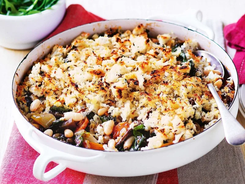 Baked White Bean Casserole with Herbs and Tomato Sauce