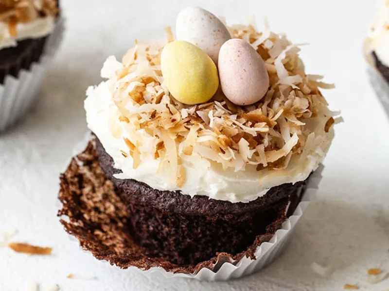 Easter Chocolate Coconut Cupcakes with Vanilla Buttercream