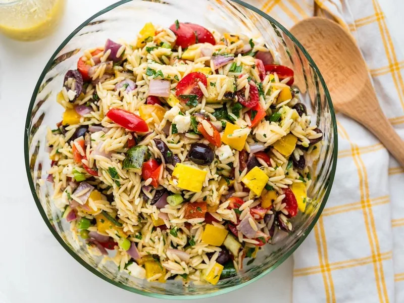 Grilled Greek Orzo Salad with Charred Vegetables