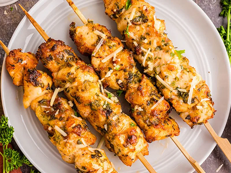 Garlic Parmesan Air Fryer Chicken Skewers with Herb Butter