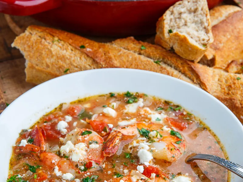 Greek Shrimp Saganaki Soup with Feta and Tomatoes