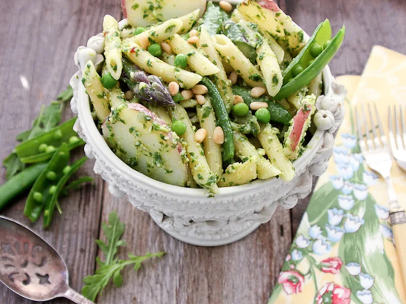 Penne with Arugula Pesto and Red Potatoes Spring Vegetables