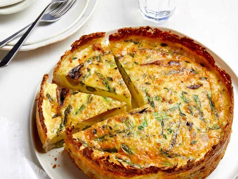 Spring Hash Brown Crust Quiche with Asparagus and Thyme