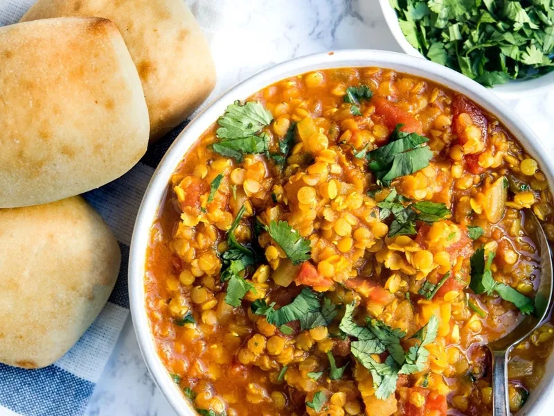 Indian Red Lentil Stew with Aromatic Spices and Fresh Herbs