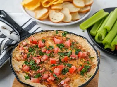 Cheesy Bourbon Hot Brown Skillet Dip with Roast Beef