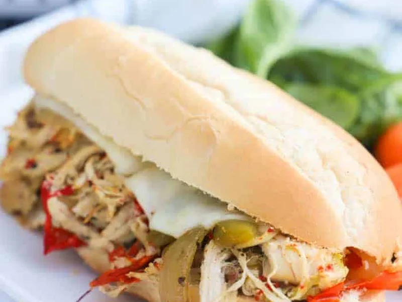 Slow Cooker Philly Chicken Cheesesteak Sandwiches