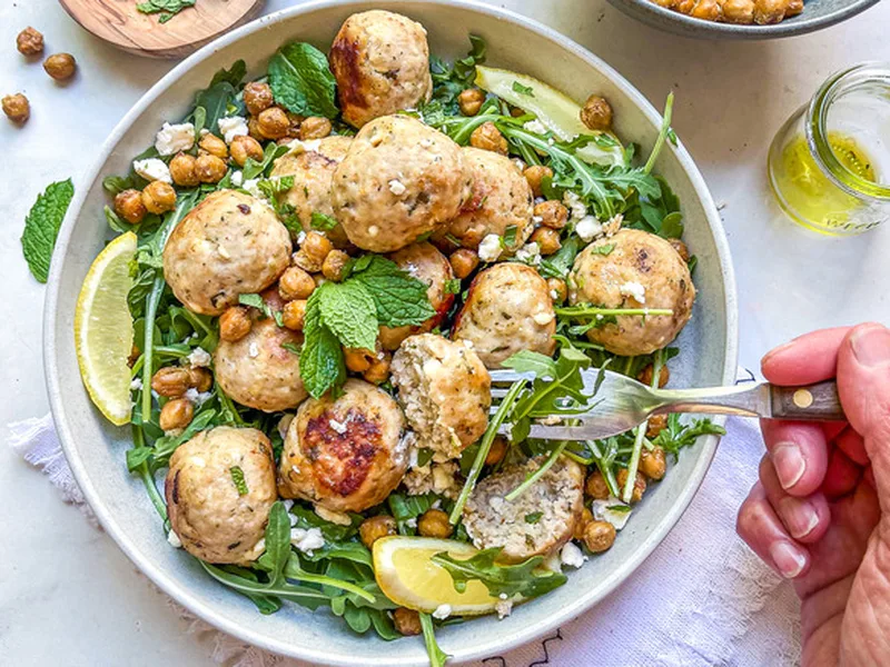 Crispy Chickpea and Feta Chicken Meatballs
