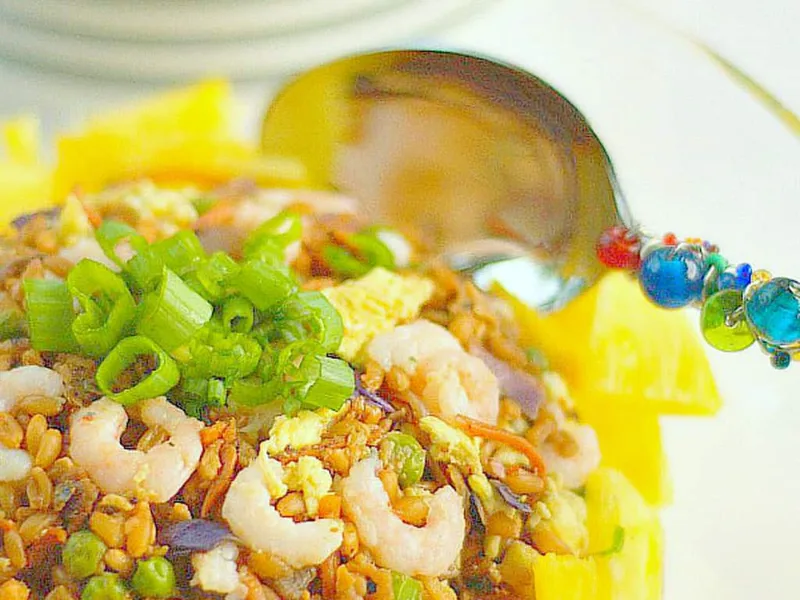 Pineapple Baby Shrimp Farro Fried Rice with Fontina Cheese