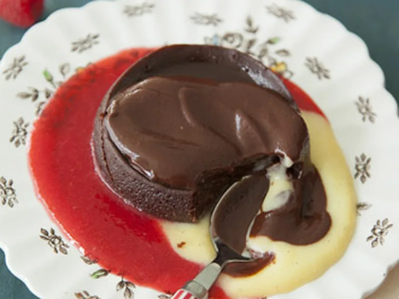 Individual Chocolate Molten Cakes with Raspberry Coulis