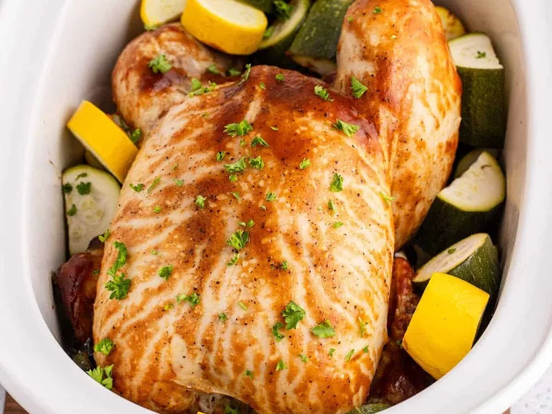 Slow Cooker Barbecue Chicken with Summer Vegetables