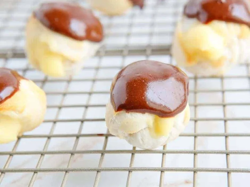 Air Fryer Boston Cream Donut Holes with Chocolate Glaze