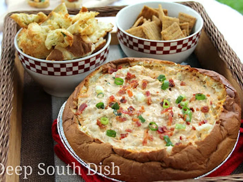 Hot BBQ Pulled Pork Dip in Bread Bowl