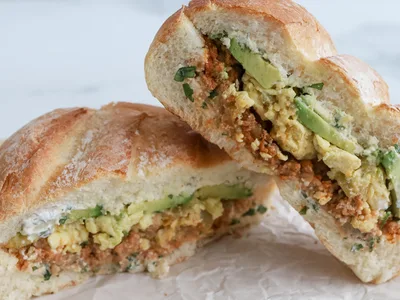 Chorizo and Egg Breakfast Torta with Avocado