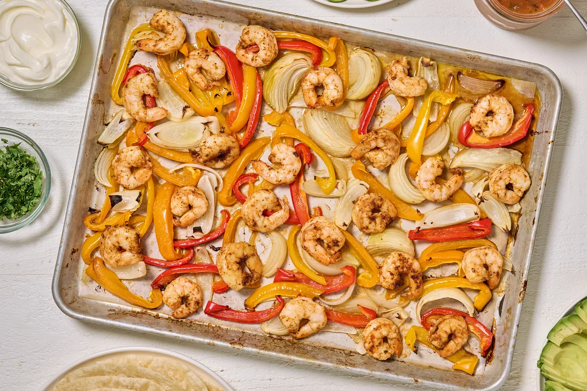Sheet Pan Shrimp Tacos with Roasted Peppers | EasyCook