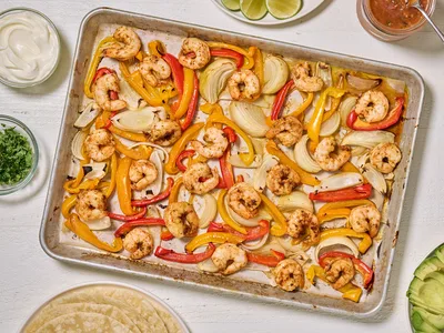 Sheet Pan Shrimp Tacos with Roasted Peppers