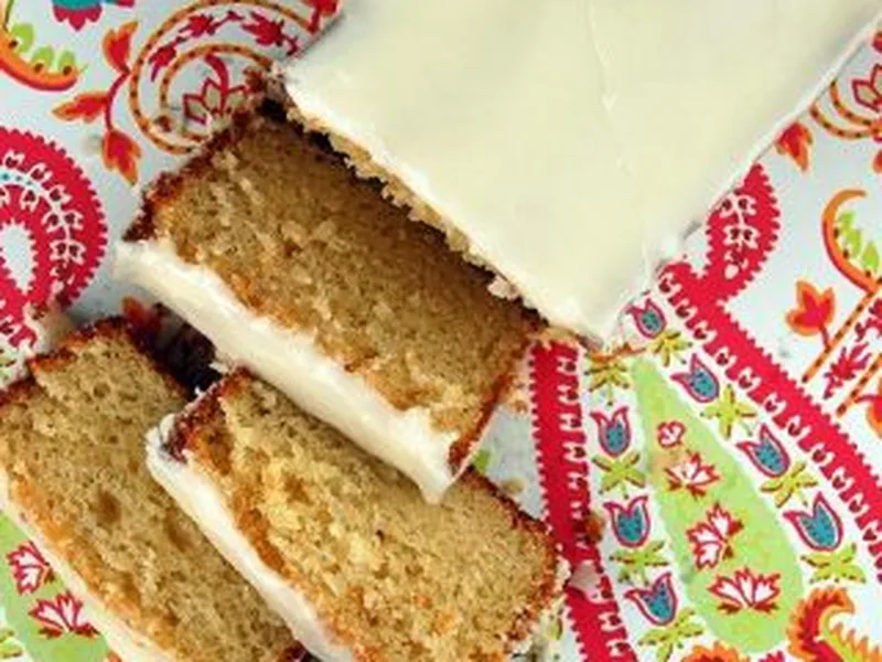 Vanilla Bean Yogurt Loaf Cake with Orange Fondant Glaze