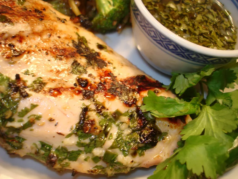 Grilled Chicken Breasts With Sweet Cilantro-Chili Sauce