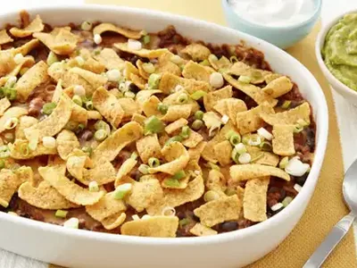 Fritos Pie Casserole with Seasoned Ground Beef and Black Beans