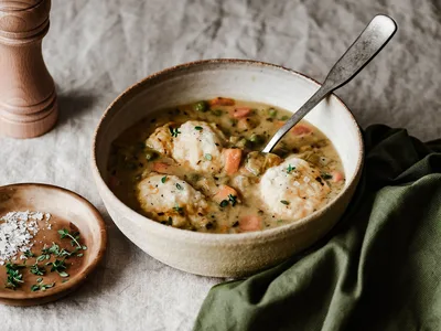 Creamy Vegetable Soup with Herb Dumplings