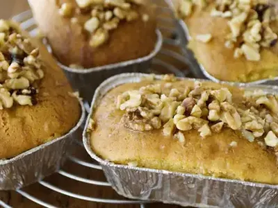 Whiskey-Vanilla Poke Cakes with Walnut Topping