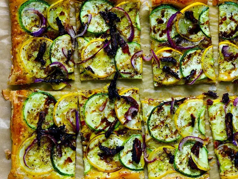 Crispy Puff Pastry Tart with Summer Squash and Tomatoes