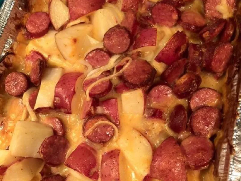Cheddar Kielbasa and Potato Bake