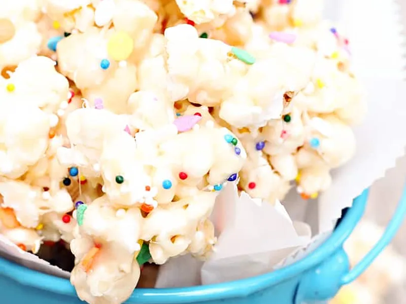 Birthday Cake Marshmallow Popcorn with Sprinkles