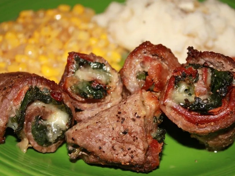 Spinach and Bacon Stuffed Steak Pinwheels