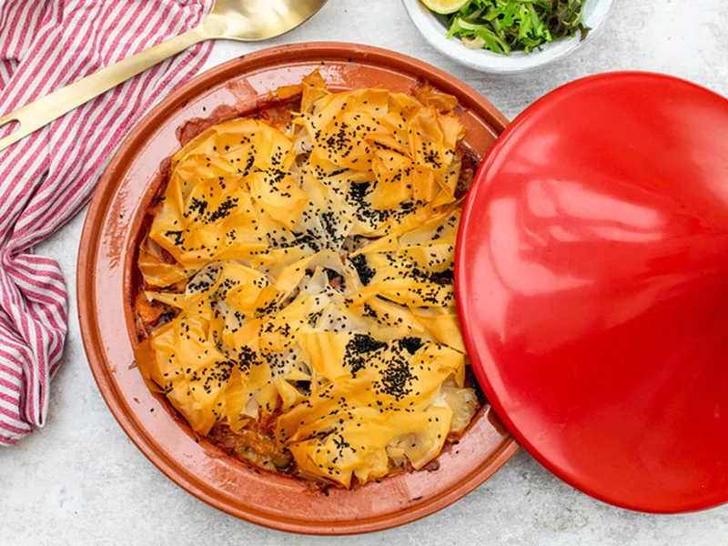 Sweet Potato Tagine Pot Pie with Phyllo Crust
