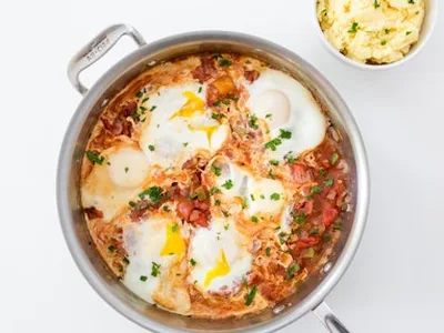 Veggie-Packed Shakshuka with Eggplant and Poblano Peppers