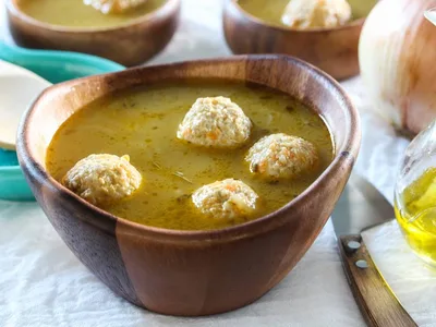 Caramelized Onion Chicken Meatball Soup