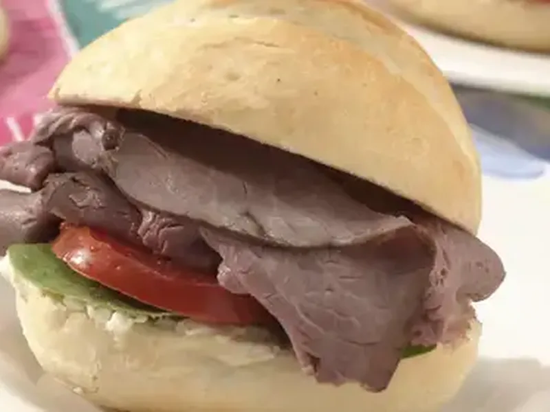 French Dinner Roll Roast Beef Sandwiches with Boursin Cheese