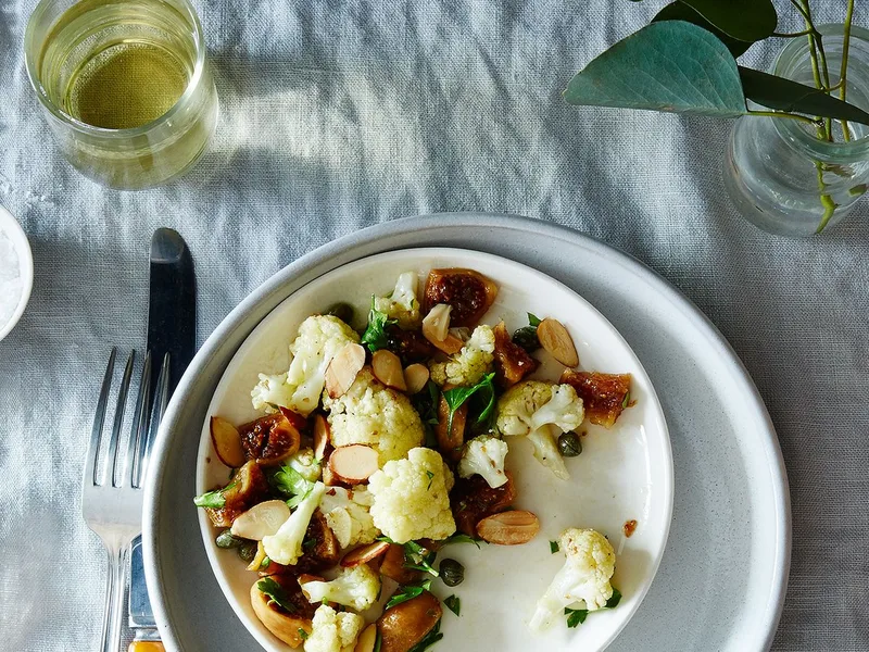 Roasted Spiced Cauliflower Salad with Pickled Figs and Almonds