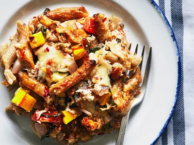 Baked Ziti with Summer Vegetables and Three Cheeses