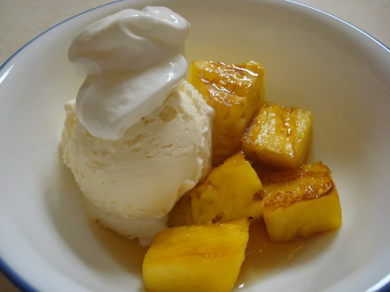 Rum-Infused Grilled Pineapple with Ice Cream
