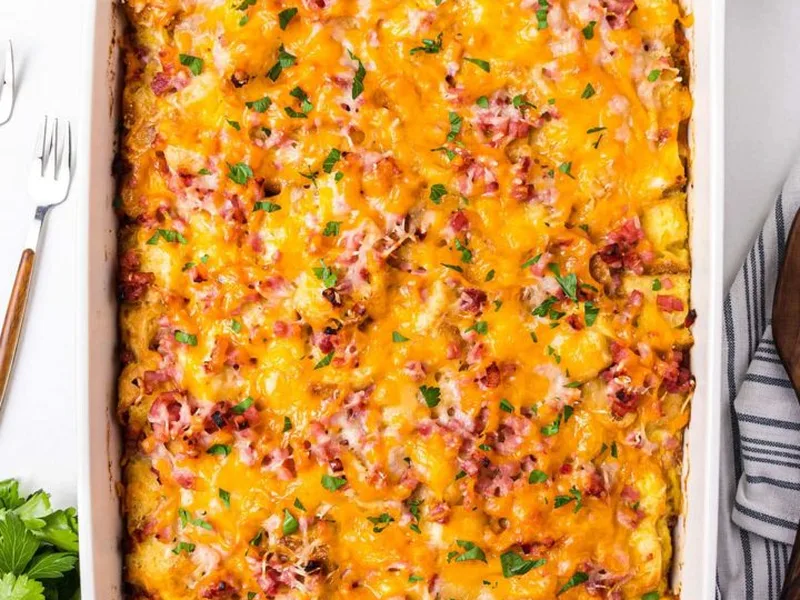 Cheesy Ham and English Muffin Breakfast Casserole