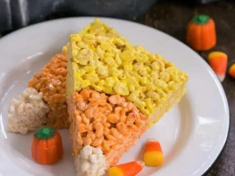 Layered Rice Krispie Candy Corn Treats