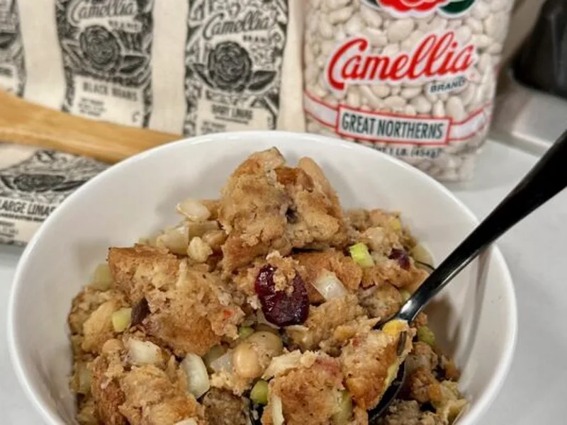 Sourdough Stuffing with White Beans and Breakfast Sausage