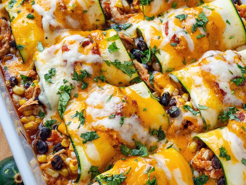 Zucchini Enchilada Roll Ups with Chicken and Black Beans