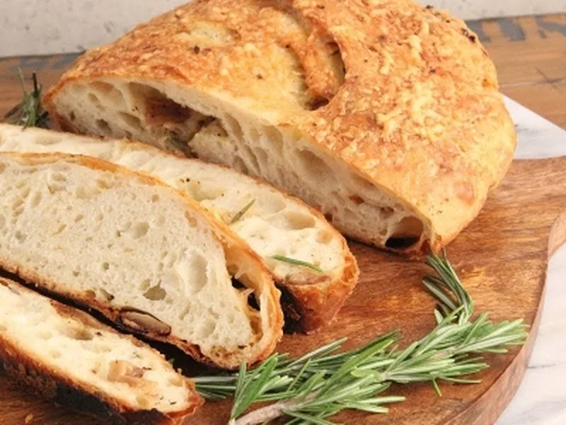 Asiago Roasted Garlic No-Knead Dutch Oven Rustic Bread